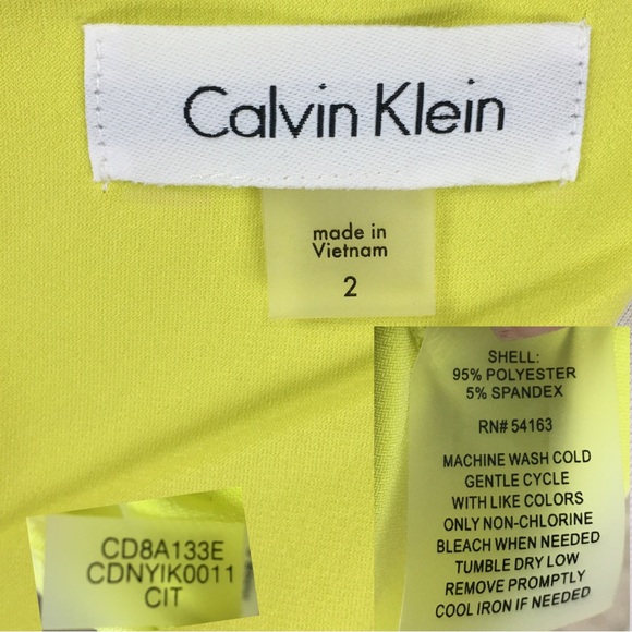 Calvin Klein Yellow Sheath Peplum Bell 3/4 Sleeve Midi Dress size 2 - Picture 10 of 11